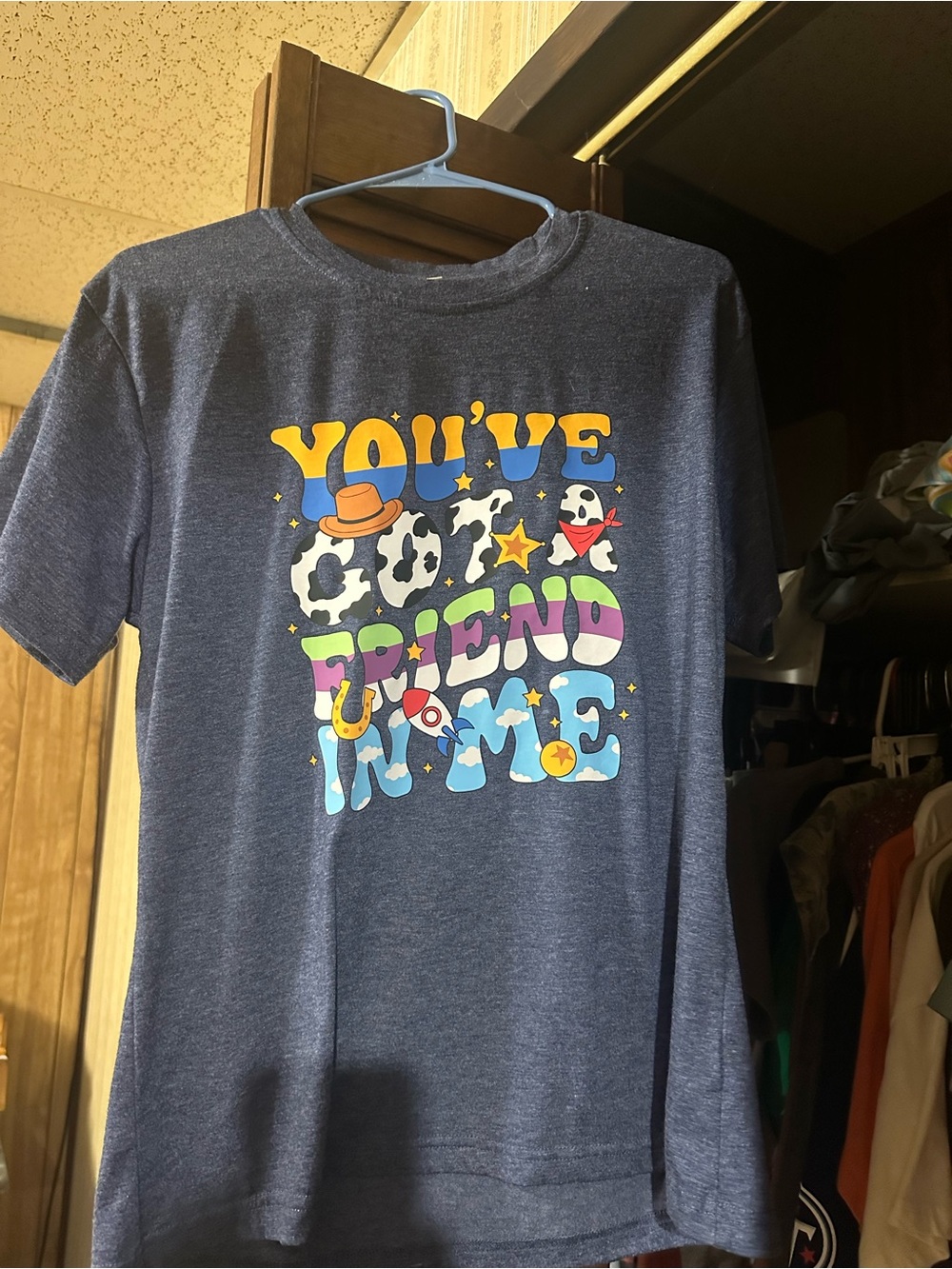 Gildan Navy Short-Sleeve Graphic Tee with Colorful Text